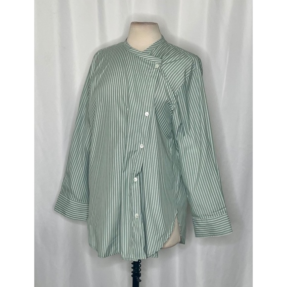 ROUCHA Green White Twist Stripe Shirt Double Breasted Academia BB Medium Short - Picture 5 of 13